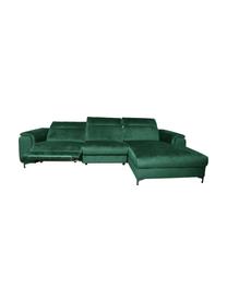 Divano angolare in velluto verde scuro con funzione relax Brito, Rivestimento: 100% velluto di poliester, Sottostruttura: compensato, legno di fagg, Verde scuro, Larg. 300 x Prof. 170 cm