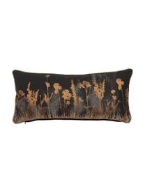 Kissen Wild Floral mit glänzendem Blumenmuster, mit Inlett, Bezug: 100% Baumwolle, Schwarz, Anthrazit, Kupferfarben, 30 x 65 cm