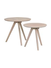 Set de mesas auxiliares Yumi, 2 uds., Tablero: fibras de densidad media , Patas: madera de roble maciza, Beige lavado en gris claro, Set de diferentes tamaños