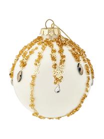 Weihnachtskugeln Flitter, 12er-Set, Glas, Weiß, Goldfarben, Ø 8 cm