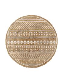 Tapis rond imprimé ethno Cecile, Beige, blanc