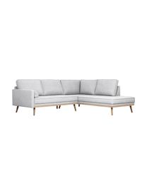 Ecksofa Saint (3-Sitzer) in Hellgrau mit Eichenholz-Füßen, Bezug: Polyester Der hochwertige, Gestell: Massives Kiefernholz, Spa, Webstoff Hellgrau, B 243 x T 220 cm