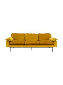 Samt-Sofa Retro (4-Sitzer) in Gelb mit Metall-Füssen, Bezug: Polyestersamt 86.000 Sche, Korpus: Mitteldichte Holzfaserpla, Samt Ockergelb, B 245 x T 83 cm