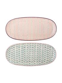 Servierplatten Maya mit kleinem Muster, 2er-Set, Steingut, Cremeweiß, Grün, Lila, Rosa, L 35 x B 16 cm