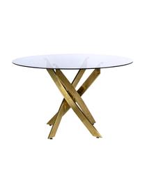 Table en verre noir et pieds design couleur laiton George, Ø 120 cm, Verre teinté, couleur laitonnée, Ø 120 x haut. 75 cm