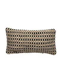 Housse de coussin rectangulaire en coton et jute Fiesta, Noir, beige