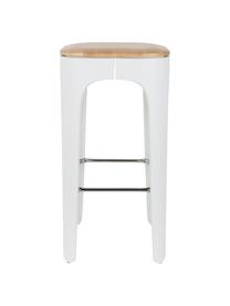 Barová stolička Up-High, Plocha na sedenie: jaseňové drevo Nohy: biela Podnožka: chrómová