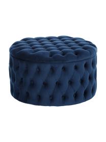 Pouf coffre XL velours bleu foncé Chiara, Bleu, Ø 70 x haut. 42 cm