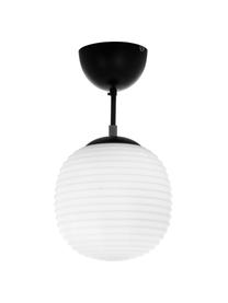 Plafondlamp Rille van opaalglas, Lampenkap: opaalglas, Baldakijn: gecoat metaal, Zwart, opaalwit, Ø 21 x H 38 cm