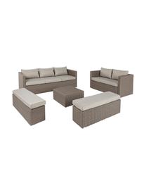 Tuin loungeset Platea, 6-delig, Frame: synthetische vezels, Bekleding: polyester, Beige, bruin, Verschillende formaten