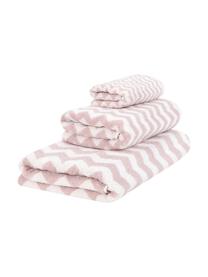 Lot de serviettes de bain imprimé zigzag Liv, 3 élém., 100 % coton
Grammage intermédiaire 550 g/m², Rose, blanc crème, Lot de différentes tailles