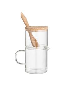 Glas Milch- & Zucker-Set Pot aus Glas, 3-tlg., Glas, Kork, Transparent, Braun, Set mit verschiedenen Größen