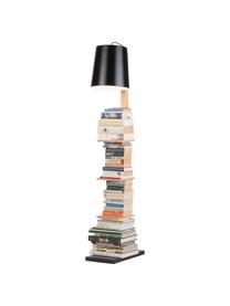 Leeslamp Cambridge met planken van hout, Lampenkap: gepoedercoat metaal, Frame: hout, Lampvoet: gepoedercoat metaal, Zwart, houtkleurig, 38 x 168 cm