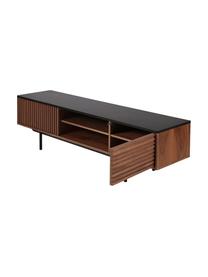 Credenza bassa con decoro scanalato Nuance, Gambe: metallo rivestito, Marrone, nero, Larg. 180 x Alt. 51 cm