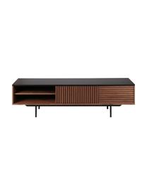 Credenza bassa con decoro scanalato Nuance, Gambe: metallo rivestito, Marrone, nero, Larg. 180 x Alt. 51 cm