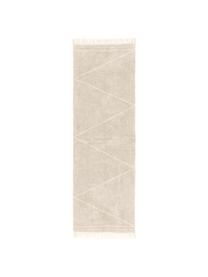 Handgetufteter Baumwollläufer Asisa mit Zickzack-Muster und Fransen, Beige, B 80 x L 250 cm