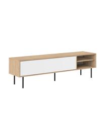 Scandi tv-meubel Ampère, Frame: melamine gecoate spaanpla, Poten: gecoat metaal, Eikenhoutkleurig, wit, zwart, 165 x 40 cm