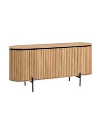 Credenza in legno di magno con ante Licia, Piedini: metallo verniciato, Beige, nero, Larg. 170 x Alt. 80 cm