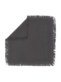 Serviettes de table en coton avec franges Hilma, 2 pièces, Noir