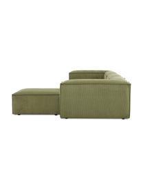 Modulares Sofa Lennon (4-Sitzer) aus Cord mit Hocker, Bezug: Cord (92 % Polyester, 8 %, Gestell: Massives Kiefernholz FSC-, Cord Olivgrün, B 327 x T 207 cm