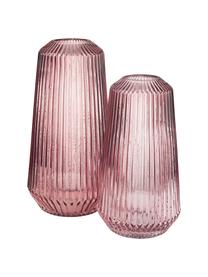 Glas-Vase Lily mit Rillen, Glas, Rosa, Transparent, Ø 14 x H 25 cm