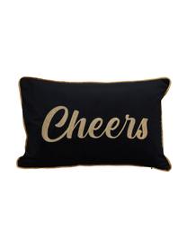 Coussin décoratif rectangulaire velours Cheers, Corps : bois de frêne, noir laqué Pied : couleur dorée