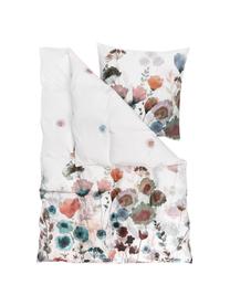 Mako-Satin-Bettwäsche Lena mit Aquarell Blumenprint, Webart: Makosatin Mako-Satin wird, Weiß, Mehrfarbig, 135 x 200 cm