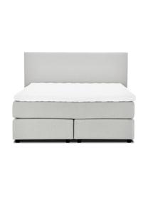 Premium boxspring bed Eliza in lichtgrijs, Matras: 5-zones pocketvering, Poten: massief gelakt berkenhout, Geweven stof lichtgrijs, 140 x 200 cm, hardheidsgraad 2