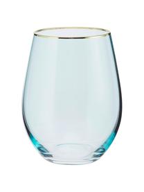 Vasos altos Chloe, 4 uds., Vidrio, Azul claro, dorado, Ø 9 x Al 12 cm