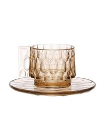 Koffiekopjes met schoteltjes Jellies met structuurpatroon, 4 stuks, Kunststof, Lichtgroen, transparant, Ø 6 x H 7 cm, 90 ml