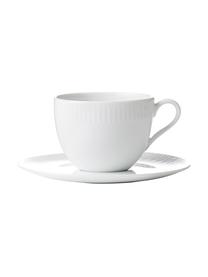 Tazza con piattino bianco Relief 4 pz, Porcellana, Bianco, Ø 9 x Alt. 7 cm, 200 ml