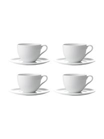 Tazas de café con platitos Relief, 4 uds., Porcelana, Blanco, Ø 9 x Al 7 cm, 200 ml