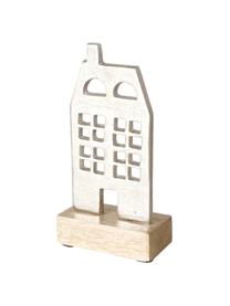 Figuras decorativas casas Hus, 3 uds., Madera de mango, metal, recubierto, Plateado, beige, Set de diferentes tamaños