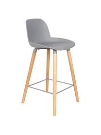 Sedia da bar di design Albert Kuip, Seduta: polipropilene, Gambe: legno di frassino, Cornice: alluminio, Seduta: grigio chiaro Gambe: legno di frassino Struttura e poggiapiedi: grigio, Larg.. 45 x Alt. 89 cm