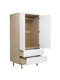 Armario Cassy, 2 puertas, Patas: madera de roble macizo, Madera clara, blanco, An 100 x Al 195 cm