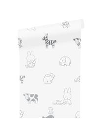 Tapeta Miffy, Matný papír, 165 g/m², Bílá, šedá, Š 97 cm, V 280 cm