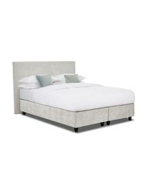 Premium corduroy boxspring bed Eliza in lichtgrijs, Matras: 5-zones pocketvering, Poten: massief gelakt berkenhout, Corduroy lichtgrijs, 200 x 200 cm, hardheidsgraad 2