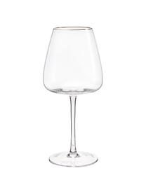 Copas de vino tinto de vidrio soplado artesanalmente Ellery, 4 uds., Vidrio, Transparente con borde dorado, Ø 11 x Al 23 cm