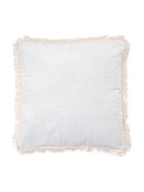 Coussin à imprimés fins et finition frangée Bauhaus, Blanc