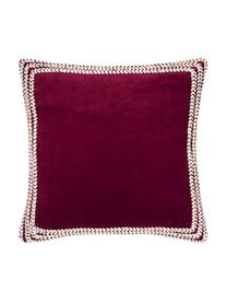 Housse de coussin en velours Martina, Rouge bourgogne, blanc crème