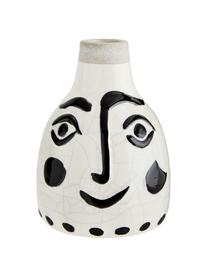 Vase Face mit Craquelé Glasur, Steingut, Weiß, Schwarz, Ø 14 x H 21 cm