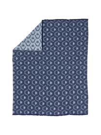 Zachte plaid blauw Hour met grafisch patroon, 40% wol, 30% katoen, 14% polyamide, 9% polyacryl, 7% andere vezels, Blauw, donkerblauw, 130 x 170 cm