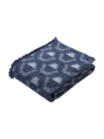 Coperta morbida con motivo grafico Blue Hour, 40% lana, 30% cotone, 14% poliammide, 9% poliacrilico, 7% altre fibre, Blu, blu scuro, Larg. 130 x Lung. 170 cm