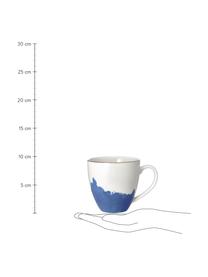 Porzellan Kaffeetasse Rosie mit abstraktem Muster und goldfarbenem Rand, 2 Stück, Porzellan, Weiß,Blau, Ø 12 x H 9 cm