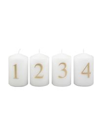 Set 4 candele dell'Avvento Aven, alt. 9 cm, Cera paraffinica, Bianco, dorato, Ø 6 x Alt. 9 cm