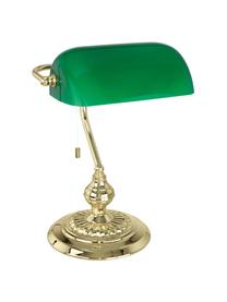 Lampa biurkowa Banker, Szkło, mosiądz, Zielony, odcienie złotego, S 25 x W 39 cm