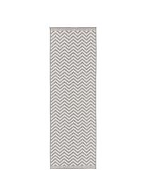 Dubbelzijdige in- & outdoor loper Palma, met zigzag patroon, 100% polypropyleen, Grijs, crèmekleurig, 80 x 250 cm
