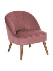 Fluwelen fauteuil Aya in roze, Bekleding: fluweel (polyester), Poten: berkenhout, gelakt, Teddy crèmewit, B 73 x D 64 cm