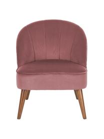 Fluwelen fauteuil Aya in roze, Bekleding: fluweel (polyester), Poten: berkenhout, gelakt, Teddy crèmewit, B 73 x D 64 cm