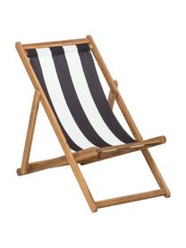 Tumbona plegable Zoe, Asiento: 100% poliéster, Estructura: madera de acacia aceitada, Blanco, azul, An 59 x F 91 cm